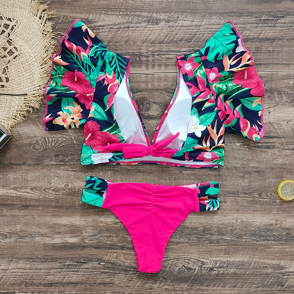 192g Weight Sexy Feel Of Sensation Briefs Panties Style Polyester Fabric Type 2 Pieces Set Quantity Swimming Pool, Beach Occasion Ditsy Floral Pattern Women's Gender Women's Ditsy Floral 2 Pieces Set Bikinis Swimwear 34