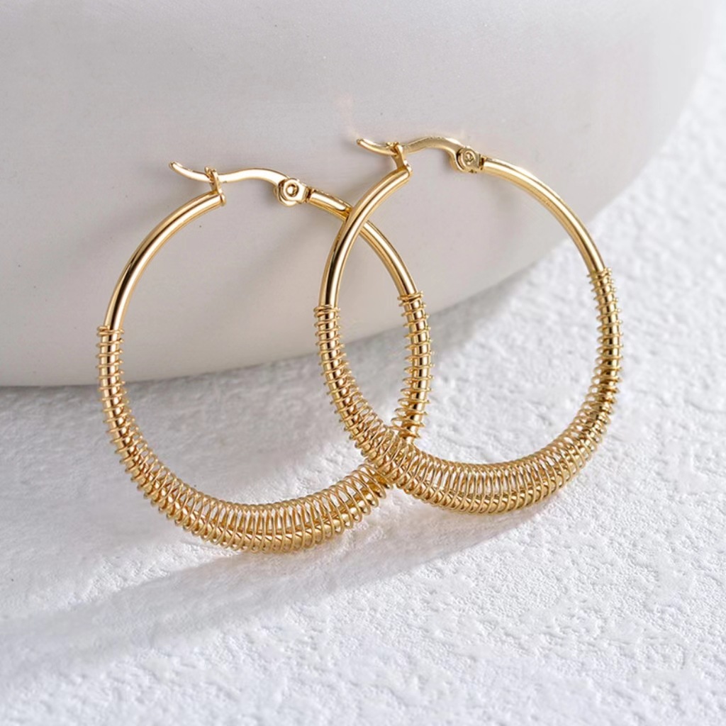 1 Pair Streetwear Oval Plating Stainless Steel Hoop Earrings display picture 1