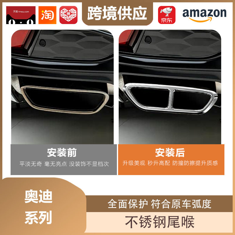 Lipos Is Suitable for Audi Series Stainless Steel Tailpipe Cover Decoration, Stainless Steel Four-Outlet Tailpipe Modification Exhaust
