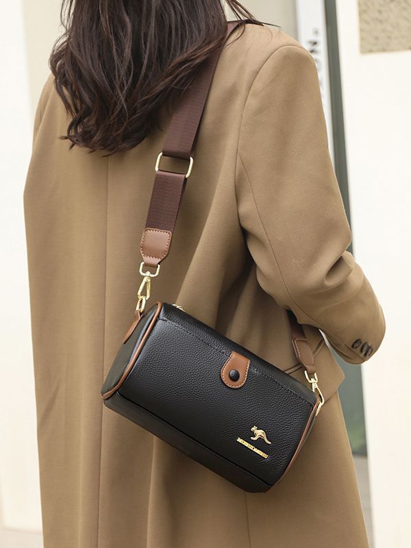 Kangaroo Brand Genuine Leather Women's Bag 2025 New Single Shoulder Crossbody Bag Middle-Aged Mother First-Layer Cowhide Boston Bag