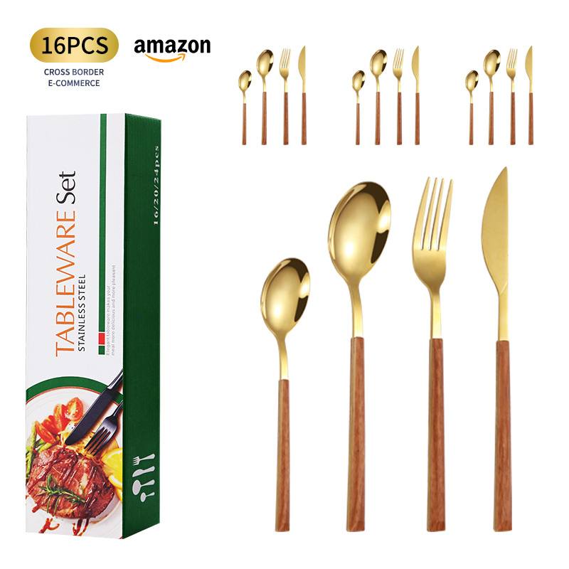 16 piezas de filete cuchillo de comida occidental, tenedor y cuchara mango de clip de cuchara vajilla LOGO impreso