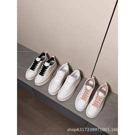 小香风2025新款 圆头系带松糕跟厚底增高饼干鞋舒适百搭小白鞋女