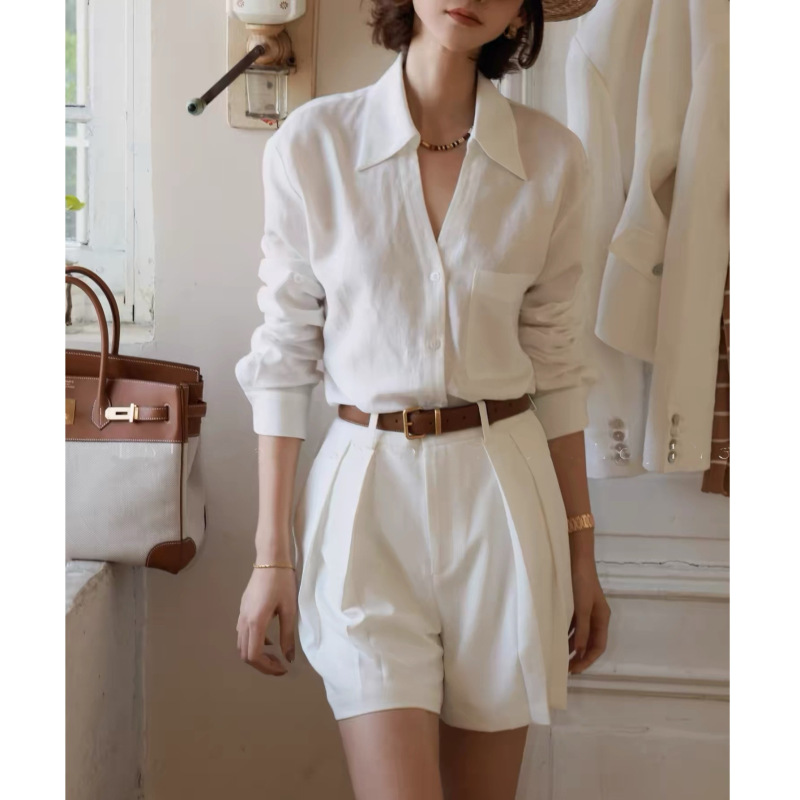 Needshop1 2026 Spring and Summer New Style Lyocell White V-Neck Simple Basic Loose Slimming Shirt for Women Needshop1 2026 Spring and Summer New Style Lyocell White V-Neck Simple Basic Loose Slimming Shirt for Women
