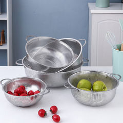 Non-magnetic stainless steel dense hole multi-purpose basket rice washing sieve large drain basket sieve leakage basin household rice washing basin fruit basin