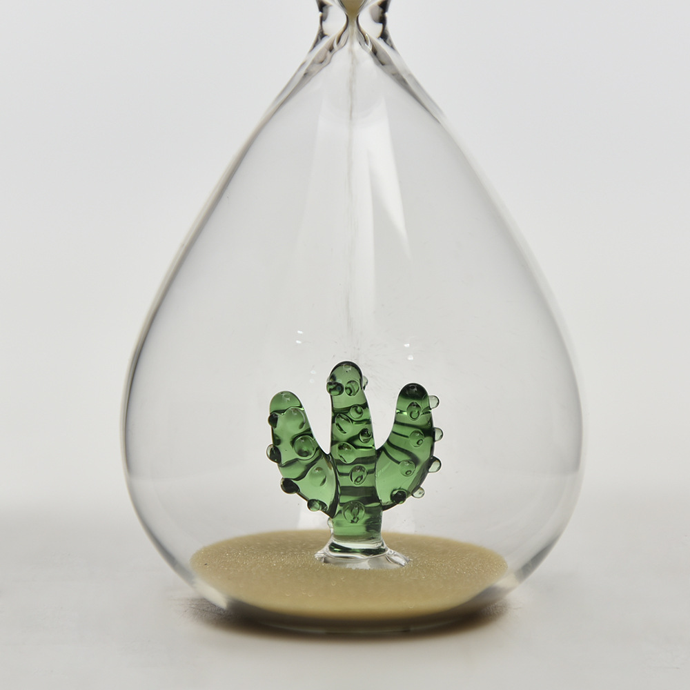 Creativo 15 minutos cactus reloj de arena temporizador 3D modelado para el hogar decoración de vidrio reloj de arena fábrica al por mayor