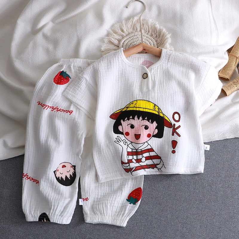 Children's summer thin set for boys, cotton gauze pijama, children's clothing