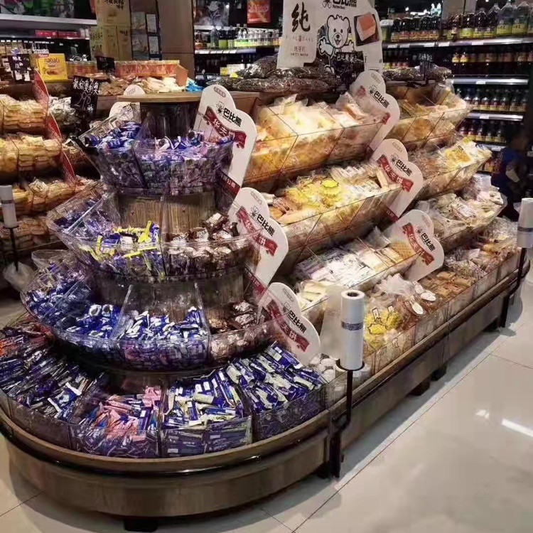 1.5米扇形四层超市食品展示透明塑料零食收纳干果糖果货架陈列盒
