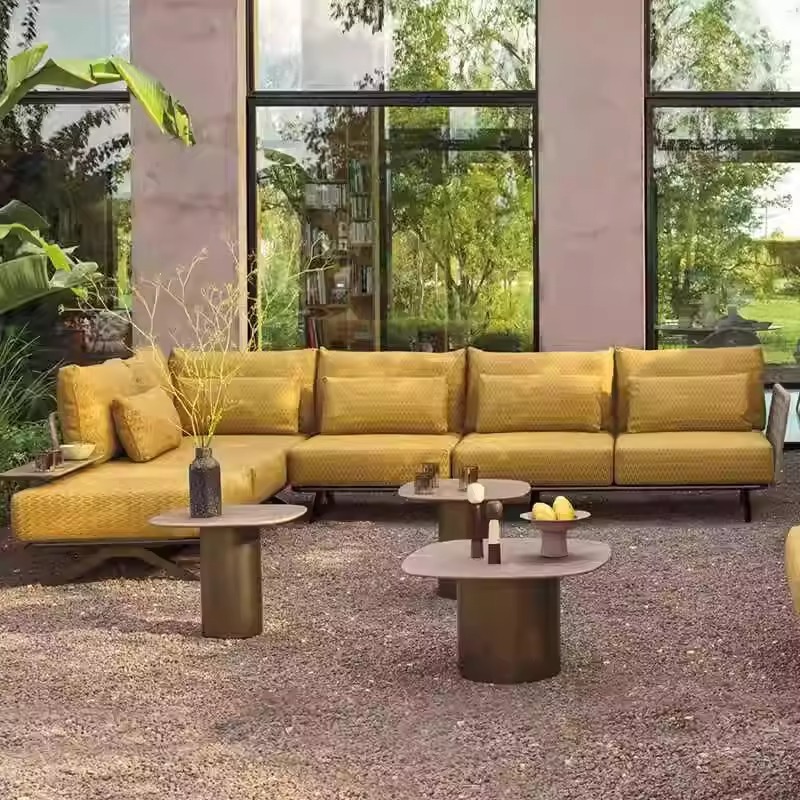 Sofá nórdico al aire libre, mesa de centro, patio al aire libre, jardín, impermeable, protector solar, cama de ratán, villa, muebles de ocio al aire libre