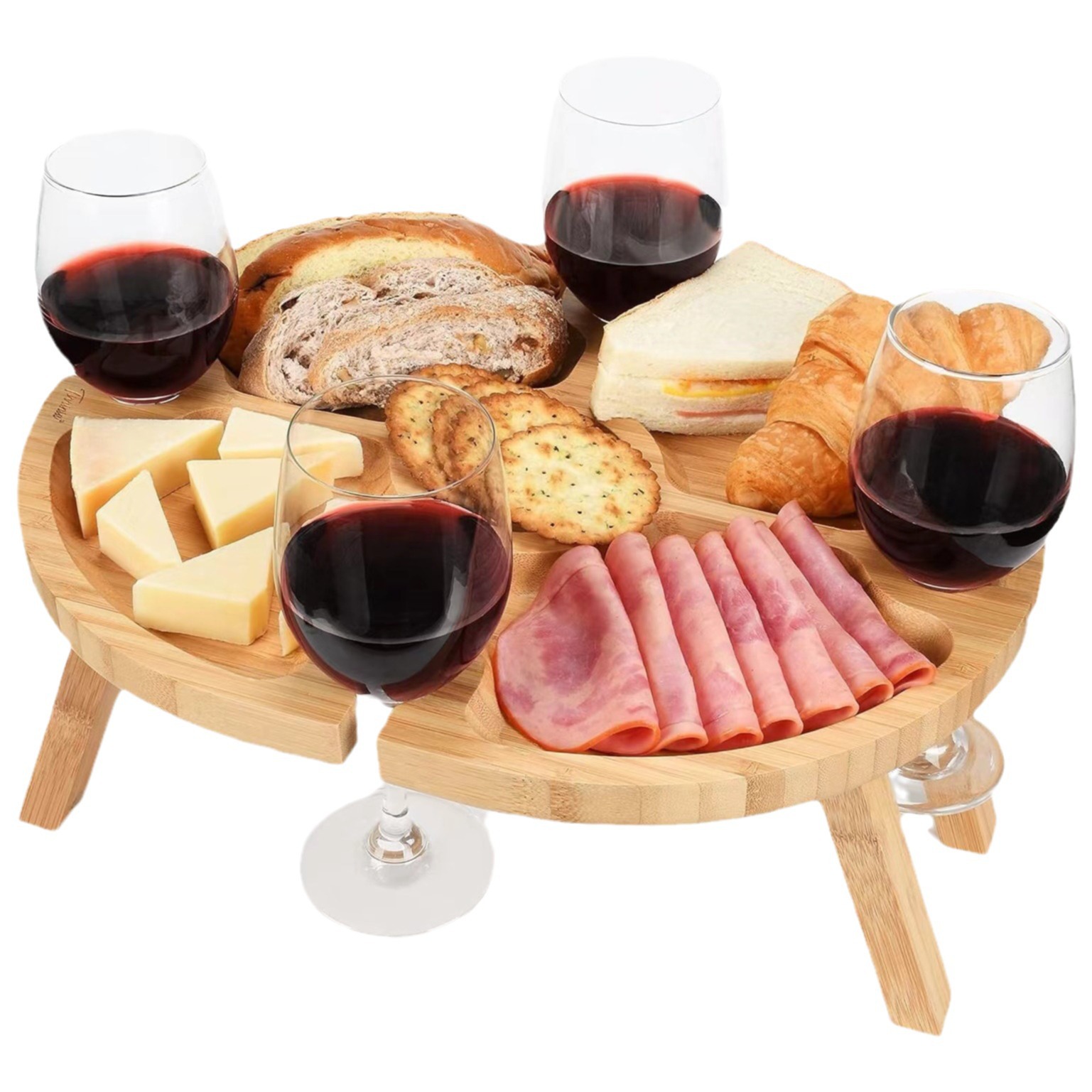 Bandeja de picnic de madera maciza portátil, mesa para vino y camping al aire libre, estilo rústico