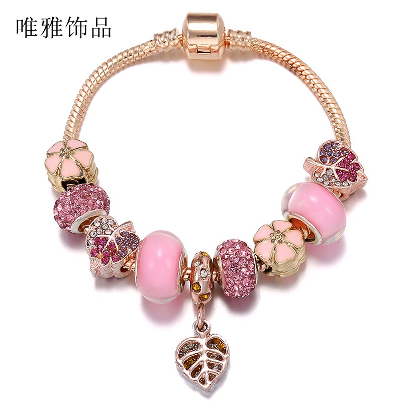 Nordic Panjia Bracelet Women's Warm Color Deciduous Pendant Diamond Leaves Beaded Daisy Bracelet Jewelry Wholesale Nordic Panjia Bracelet Women's Warm Color Deciduous Pendant Diamond Leaves Beaded Daisy Bracelet Jewelry Wholesale