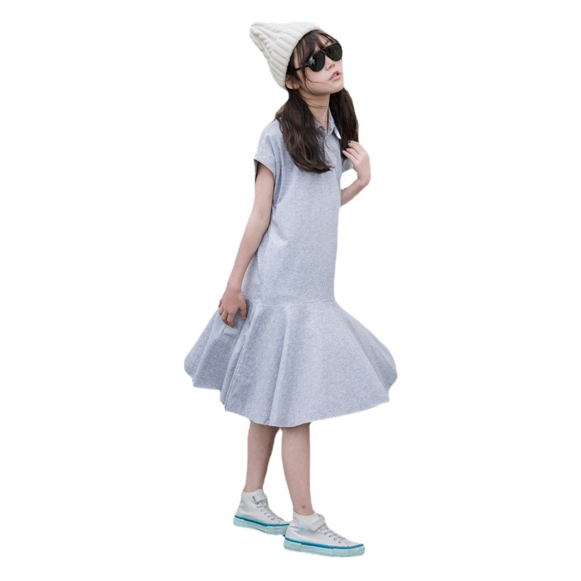 Vestido de las muchachas estilo preppy falda Polo solapa 2023 verano nuevos niños ropa mediana y grande casual manga corta mujeres