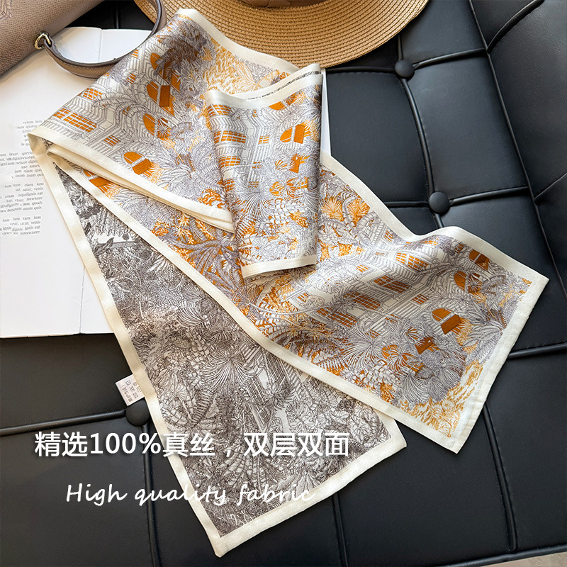 Elegant Blue Pure Silk Long Scarf For Women 2026 New Luxury Neck Tie Mulberry Silk Scarf - Thumbnail 8