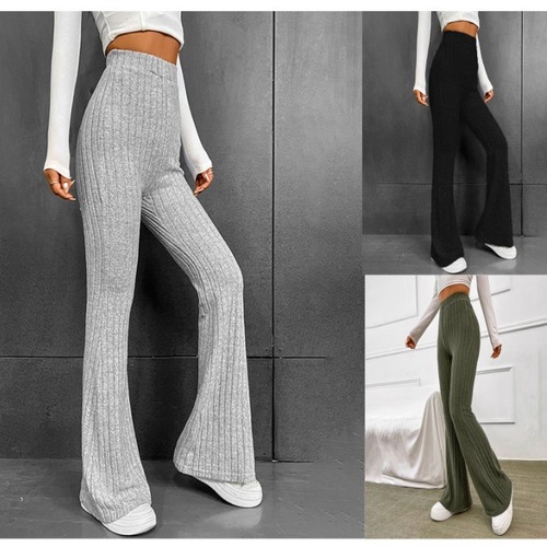 European and American-style casual solid-color flared high-waisted trousers for women—slim-fit, figure-flattering, new 2024 fall/winter collection.