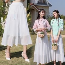 廠家批發一件代發1573白色雪紡半身裙女2022年新款中國風A型長裙