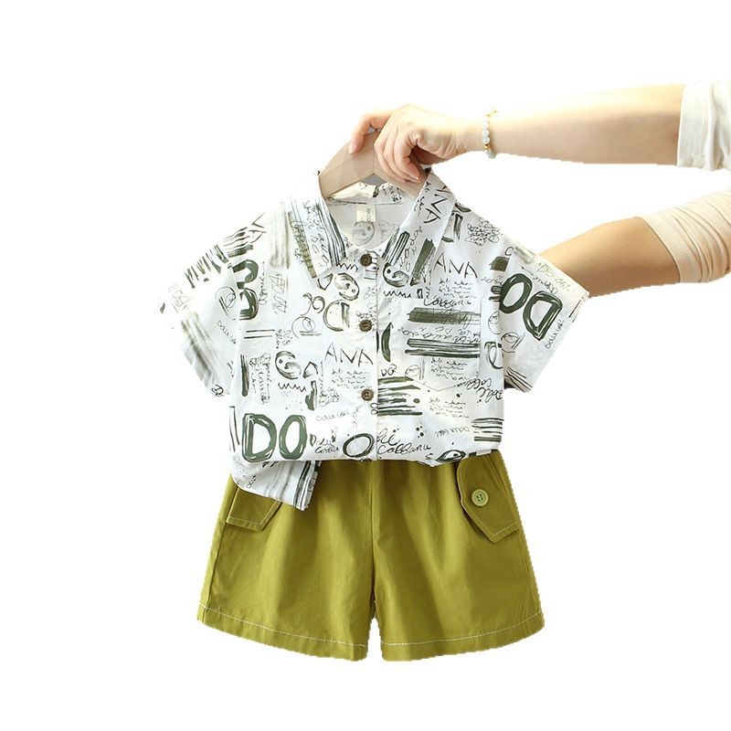 7859 traje de camisa de verano para niños 2025 nuevos pantalones cortos para niños de dos piezas ropa de moda de verano para bebés de moda