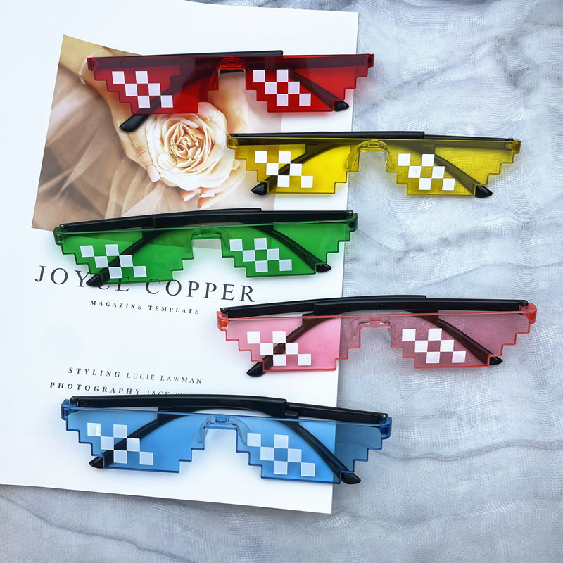 Glasses de mosaico cuadrado, personalidad de píxeles de dos dimensiones, gafas de sol divertidas, gafas de sol de mosaico de doble fila. image 3
