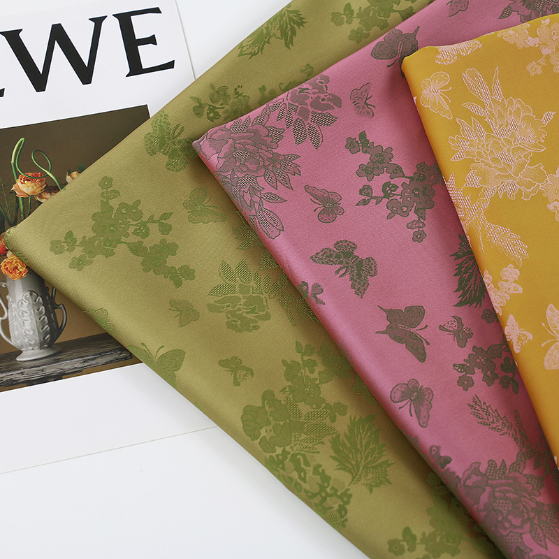 全涤双色蝴蝶提花面料  古风汉服旗袍连衣裙面料 双色提花布料