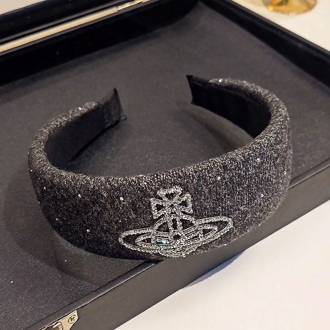 2025新型の小香風フラッシュドリル土星の広い縁のカチューシャの灰色の香港式の高級感のレトロな気質のカチューシャの神器