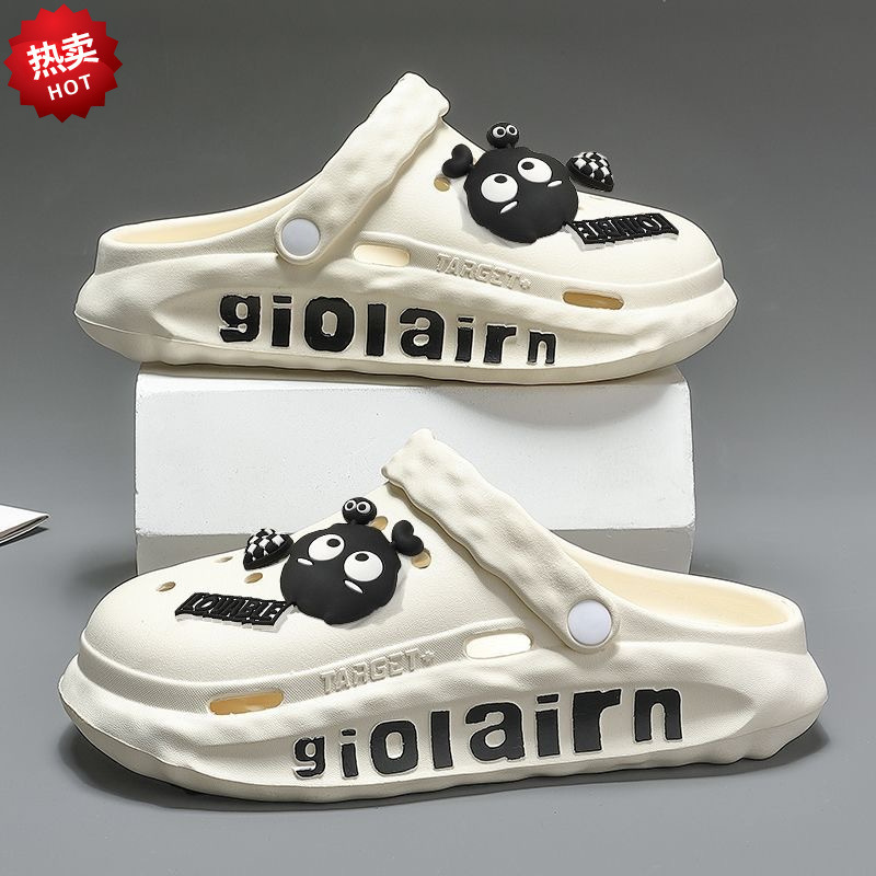 Stamping 2024 Hole Shoes Men's New Summer Outer Wear Beach Non-slip Trendy Brand Baotou Half Sandals for Men