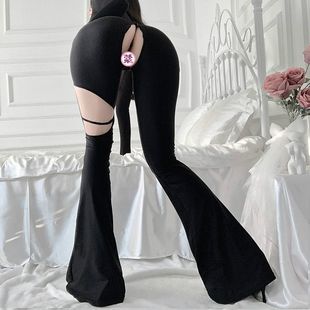 Open Crotch Pants Women's Outdoor Invisible Zipper Bell Pants Wear-Free Thin Double-Head Invisible Zipper Open Crotch Tight Pants for Women