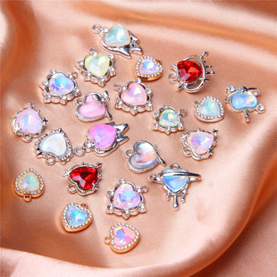New Heart-shaped Color Gem Pendant Fresh Style DIY Jewelry Bracelet Necklace Earrings Making Accessories