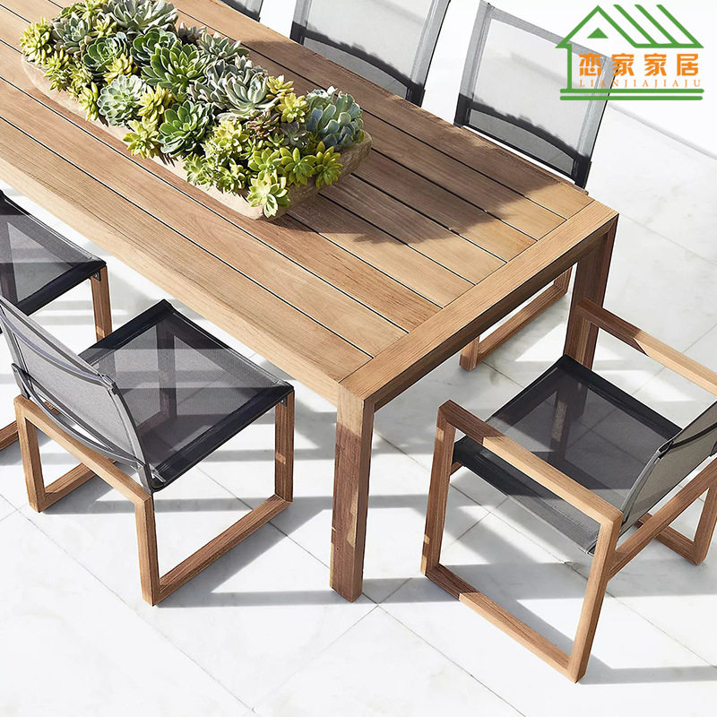 Estilo nórdico teca mesa de comedor y silla muebles Patio Villa Ocio balcón restaurante protector solar a prueba de lluvia combinación de mesa y silla de madera maciza
