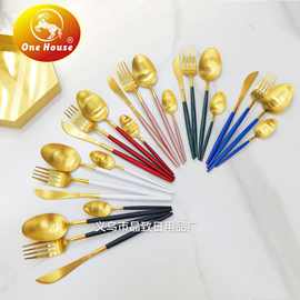 晶致无磁304尖柄拉丝餐具厚款葡萄牙不锈钢刀叉勺小勺酒店西餐具