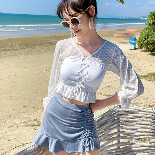 2024 new swimsuit female fairy split two-piece skirt style hot spring girl student conservative slimming belly-covering swimsuit