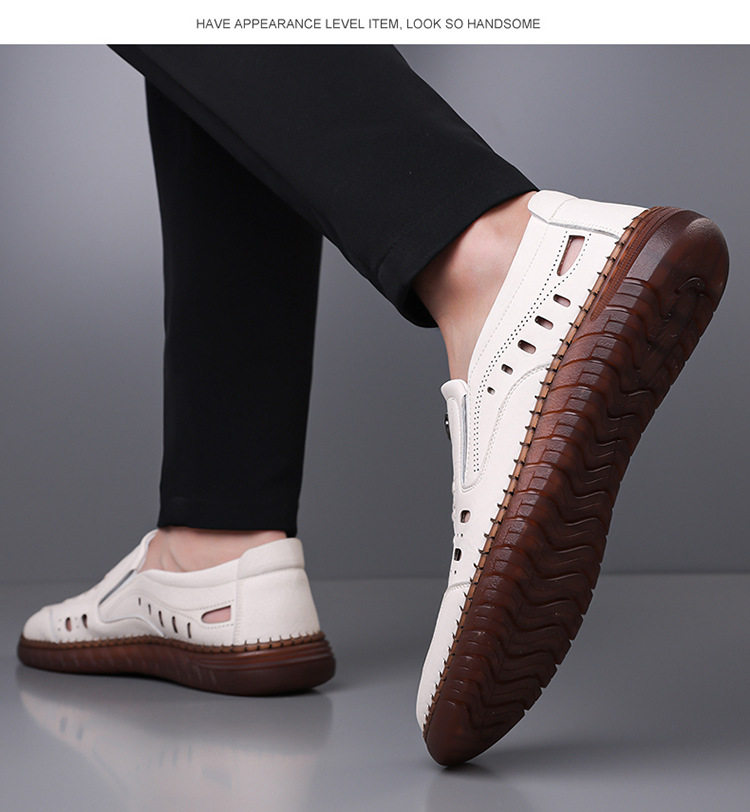 Dép sandal nam da dệt thoáng khí kiểu lười mũi vuông cỡ lớn — Màu kaki, Màu trắng, màu đen chi tiết 17