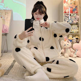 睡衣女冬季新款长毛绒拉链开衫套装宽松大码200斤可穿家居服M-5XL