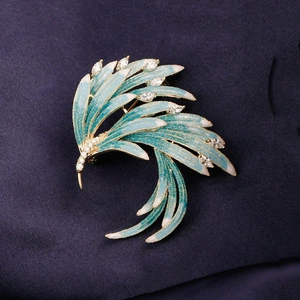 Chinese-Style Retro Enamel Brooch with Gradient Rhinestones, Elegant Phoenix Feather Brooch, High-End Accessory, Artistic Retro