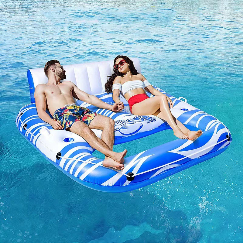 Трансграничный новый надувной водный двухместный шезлонг бассейн сетка плавающая спинка затенение сиденья на открытом воздухе солярий кровать