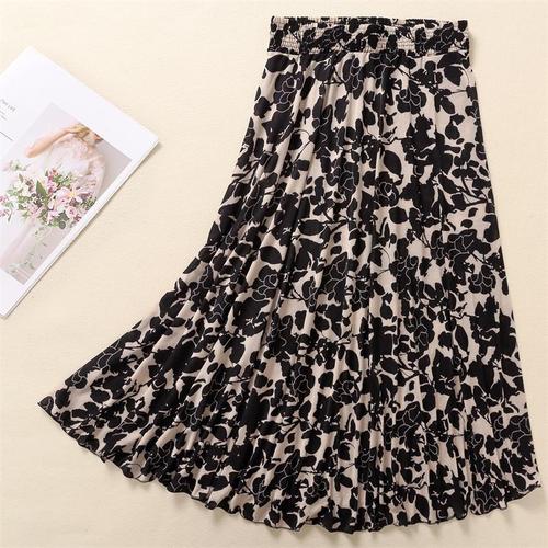 Women's Mid-Age Summer Dress Half-Skirt, Mother's Summer Wear, 72cm Medium Skirt, Dance Skirt, Thin Ice Silk