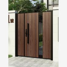 木纹对开别墅农村现代木门铝铝艺庭院大门门铁艺单双大门户外花园