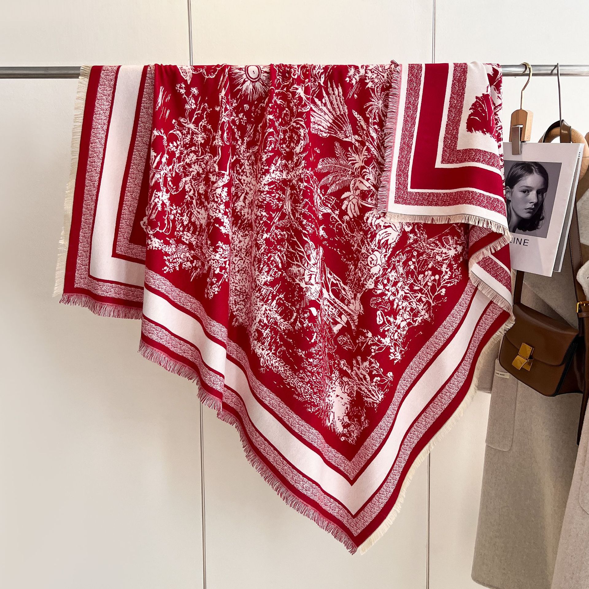 2024 nuevo otoño y invierno Mori toallas cuadradas impresión retro con decoración elegante capa bufandas cálidas