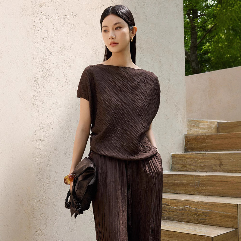 Silk Stretch Bubble Crepe Blouse for Women 2026 Summer New Versatile High-End Designer Mulberry Silk Off-Shoulder Top