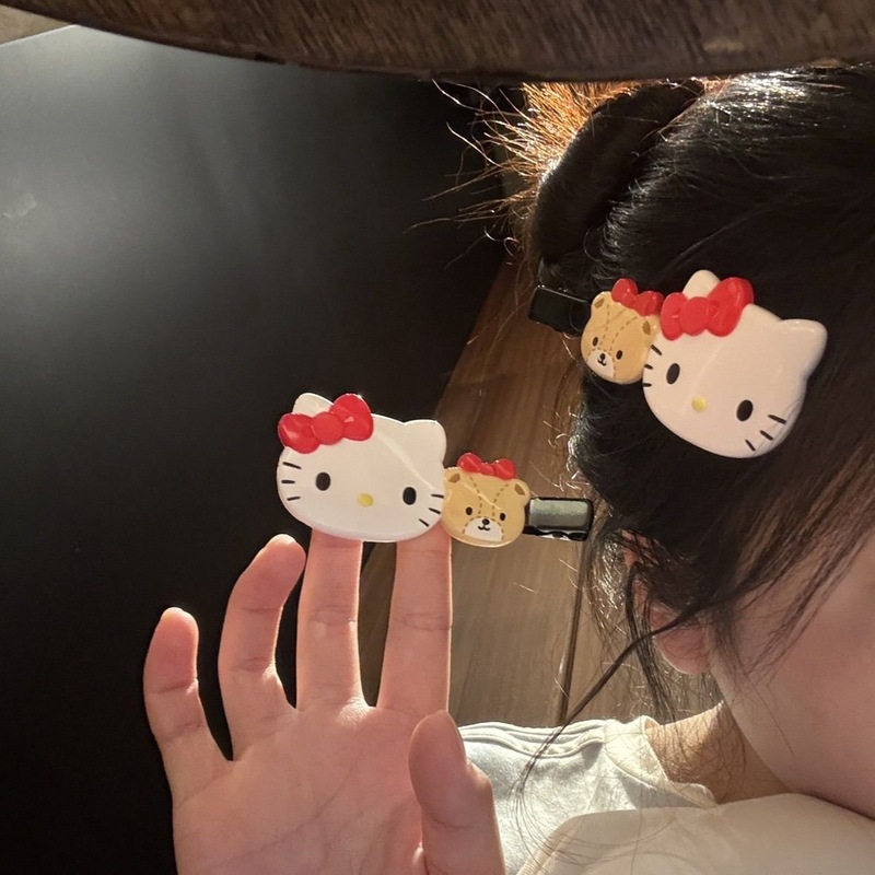 三丽鸥kitty与小熊发夹无痕夹长款刘海夹甜美少女心长款刘海夹|undefined
