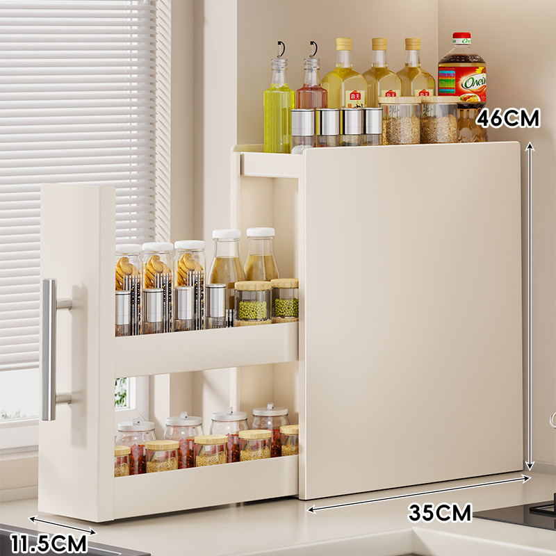 Organizador Extraíble de Condimentos Estrecho Multicapa de Acero al Carbono Sin Perforación para Encimera de Cocina image 11