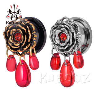 European and American exaggerated Rose Red Diamond water drop pendant ear expander ear expander ear clip earrings support large ear hole ear studs