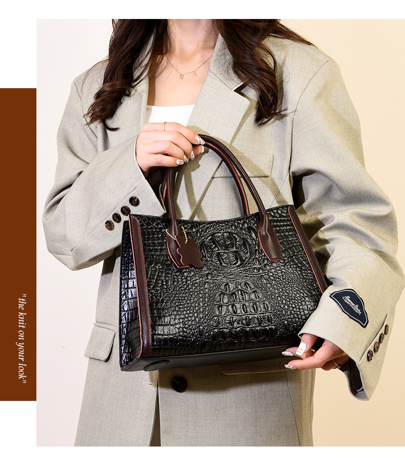 Elegant Women's Large Capacity Crocodile Pattern Handbag Tote_voghion.com