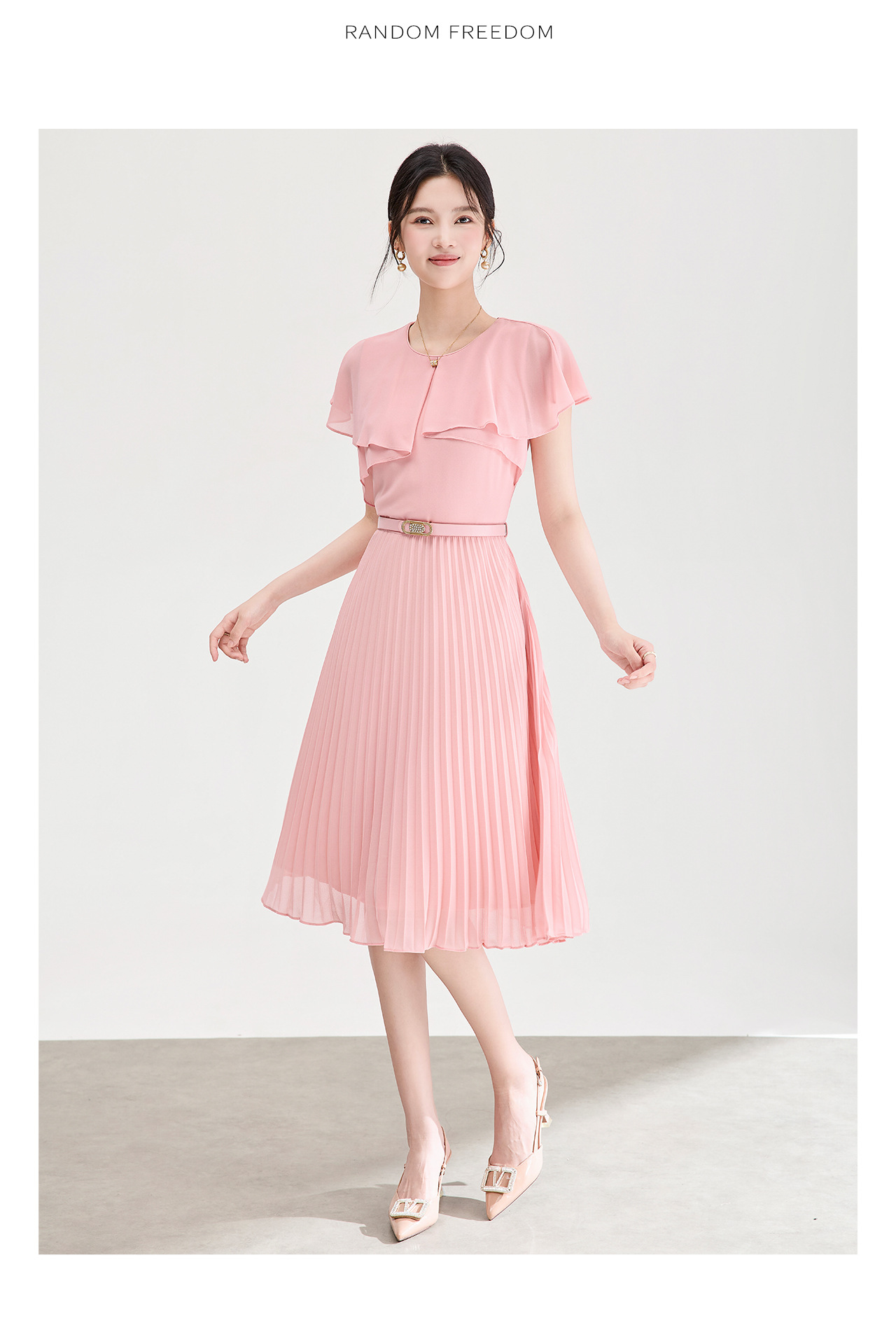 Đầm maxi nữ thắt eo chất liệu chiffon phối lá sen xếp ly — màu đen chi tiết 15