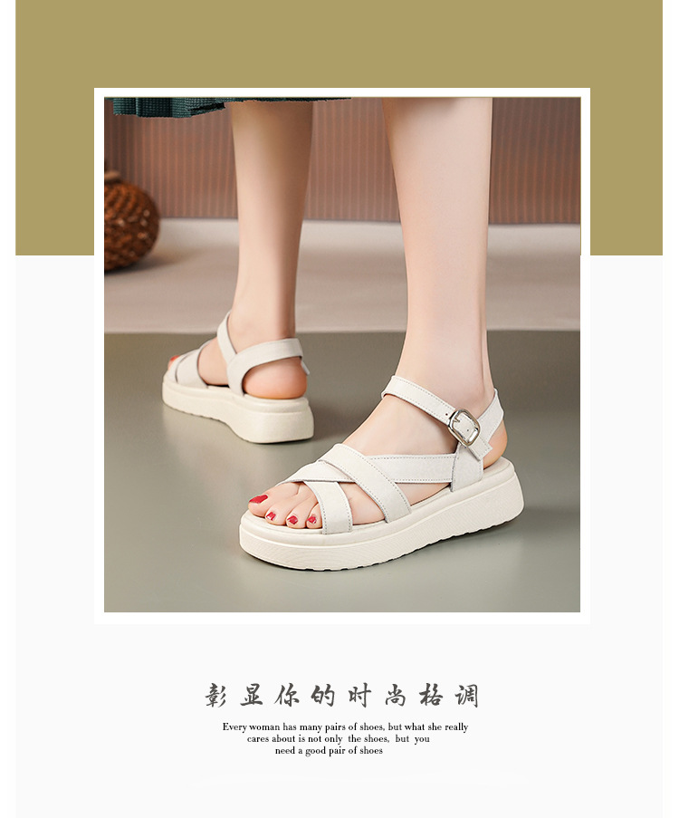 Dép sandal nữ quai ngang đế xốp mềm da thật phong cách La Mã — Màu đen chi tiết 3