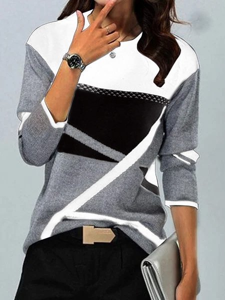 Ropa de mujer transfronteriza europea y americana compatible con varias plataformas, nueva camiseta de manga larga con cuello redondo y estampado de posicionamiento en contraste