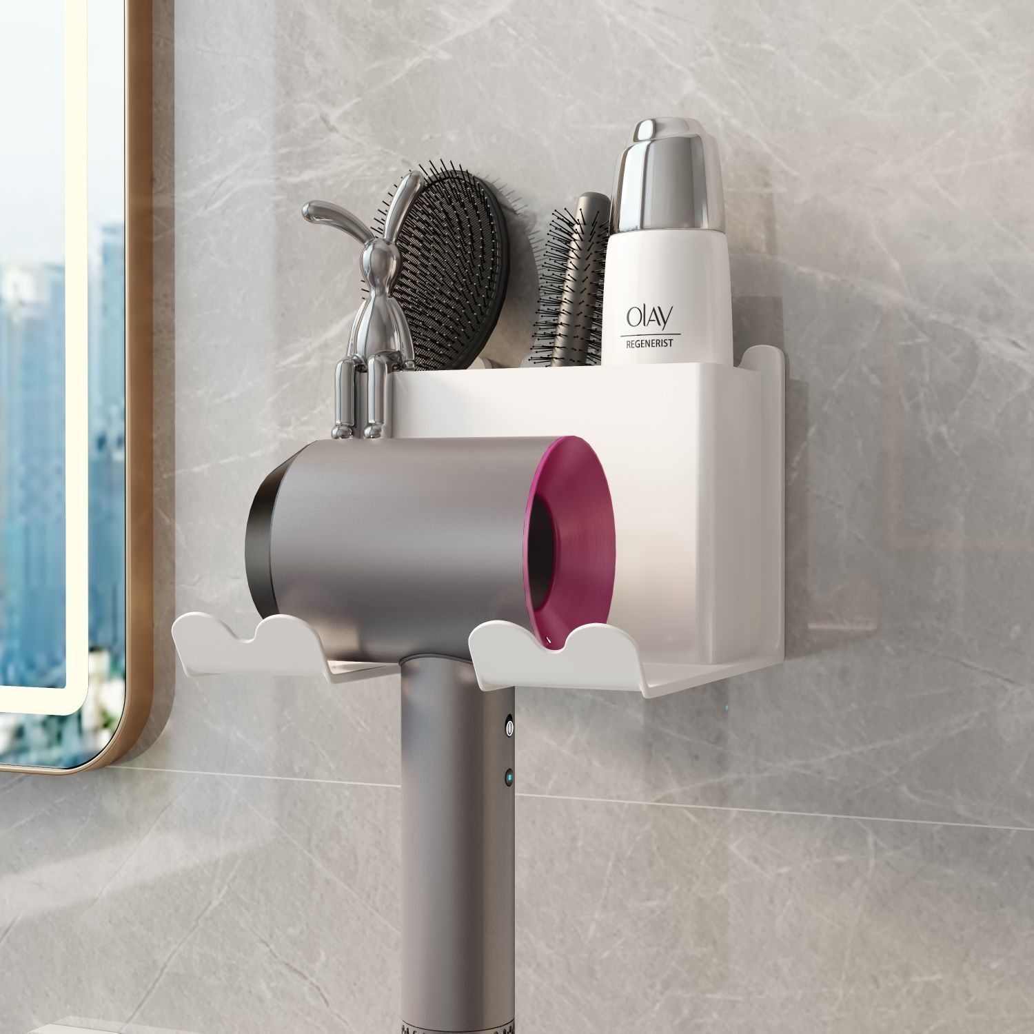 Soporte de Pared para Secador de Pelo de Baño de Plástico Sin Perforación