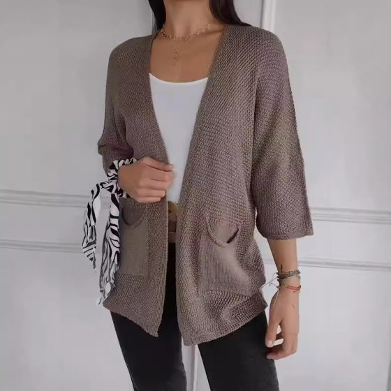 European and American 2024 New Independent Wish Women's Waffle Nine-point Sleeve Urban Casual Cardigan Jacket