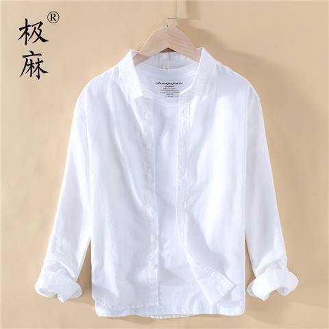 Camisa de lino de algodón casual de manga larga básica japonesa extremadamente cáñamo Camisa de lino suelta para jóvenes fresca y transpirable para hombres