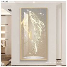 招财高档玄关装饰画现代简约轻奢风九鱼聚福晶瓷挂画客厅走廊壁画
