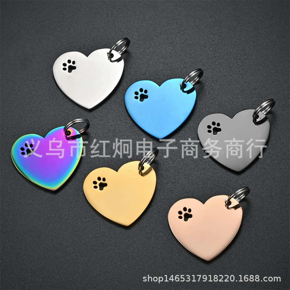 Новая бирка для питомца из нержавеющей стали в форме сердца с полым узором, для лазерной гравировки, для собак и кошек
