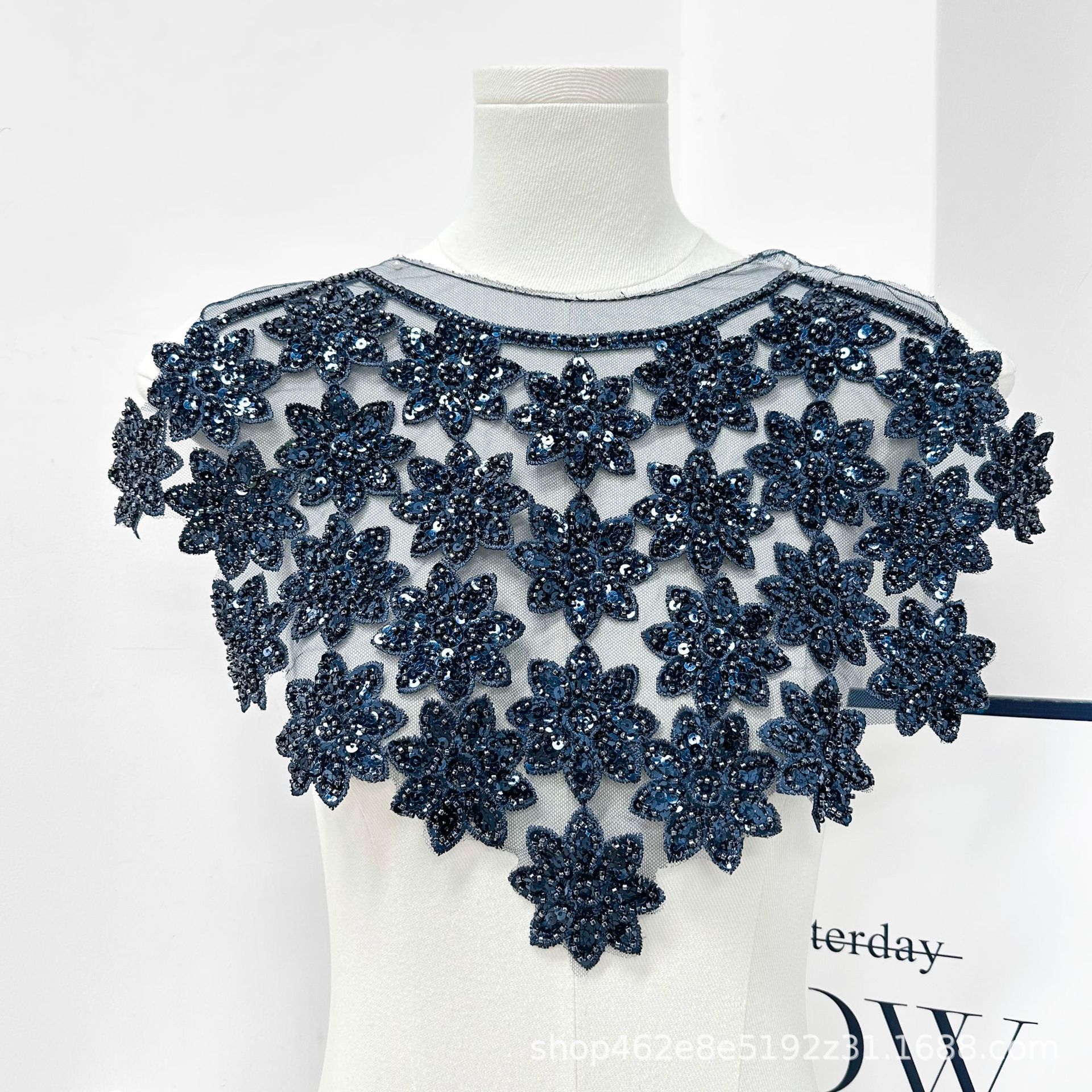 Falso cuello versátil nuevo vestido vestido vestido vestido de baile collar delantero flores agujeradas bordadas accesorios multicolores image 19