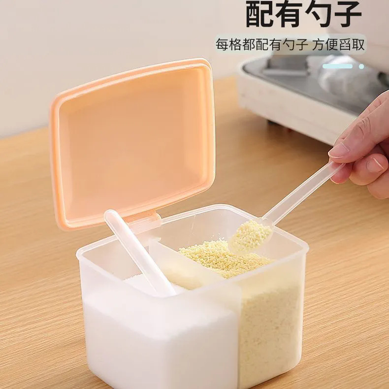 調味料ボックス一体型ダブルコンパートメントキッチン収納ボックス調味料調味料ボックス組み合わせセット家庭用塩ボックス|undefined